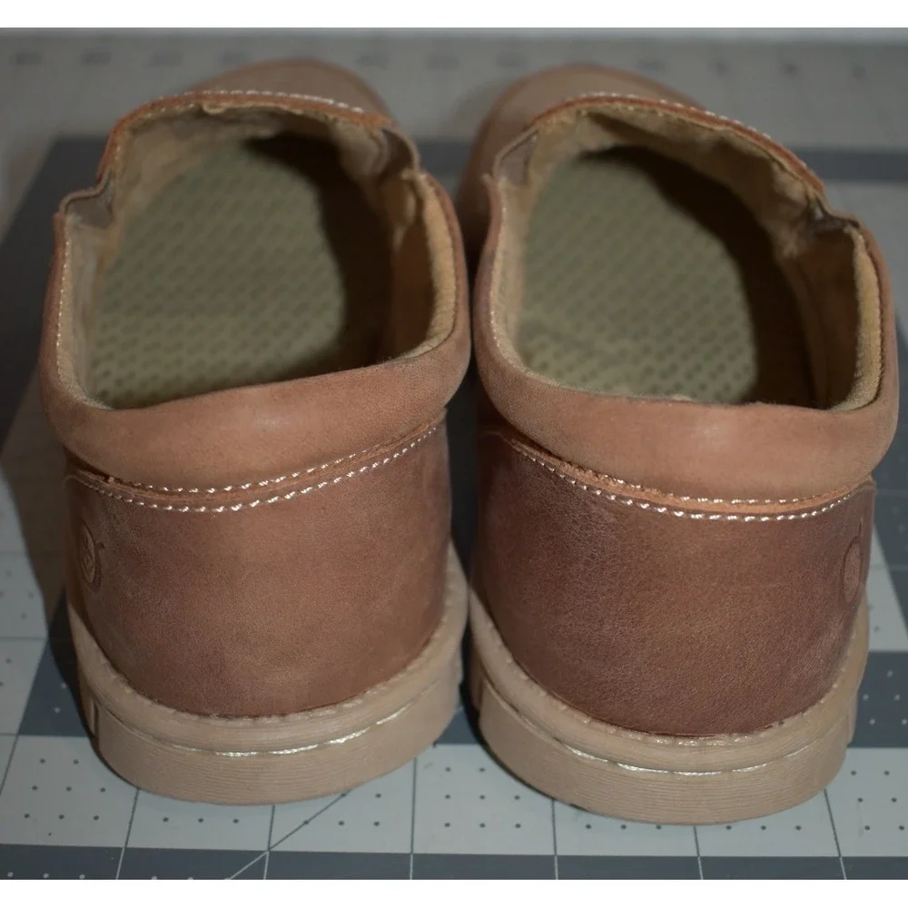 Born Sawyer Textile Tan Leather Slip On Loafers Kids Boys Size 4 PM-701-S